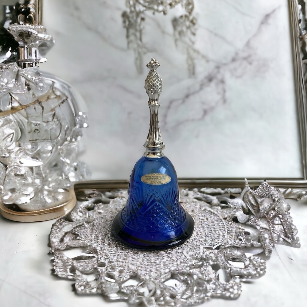 Vintage AVON Roses Roses Cologne Blue Hospitality Bell Perfume Bottle Pineapple